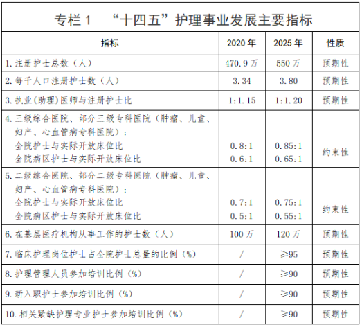 “十四五”护理事业发展主要指标